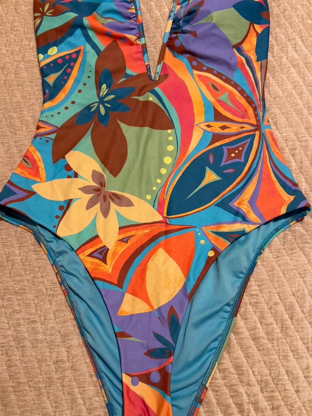 O'Neill Girls One-Piece Swimsuit in Blue, Teal, Orange & Yellow Floral Print